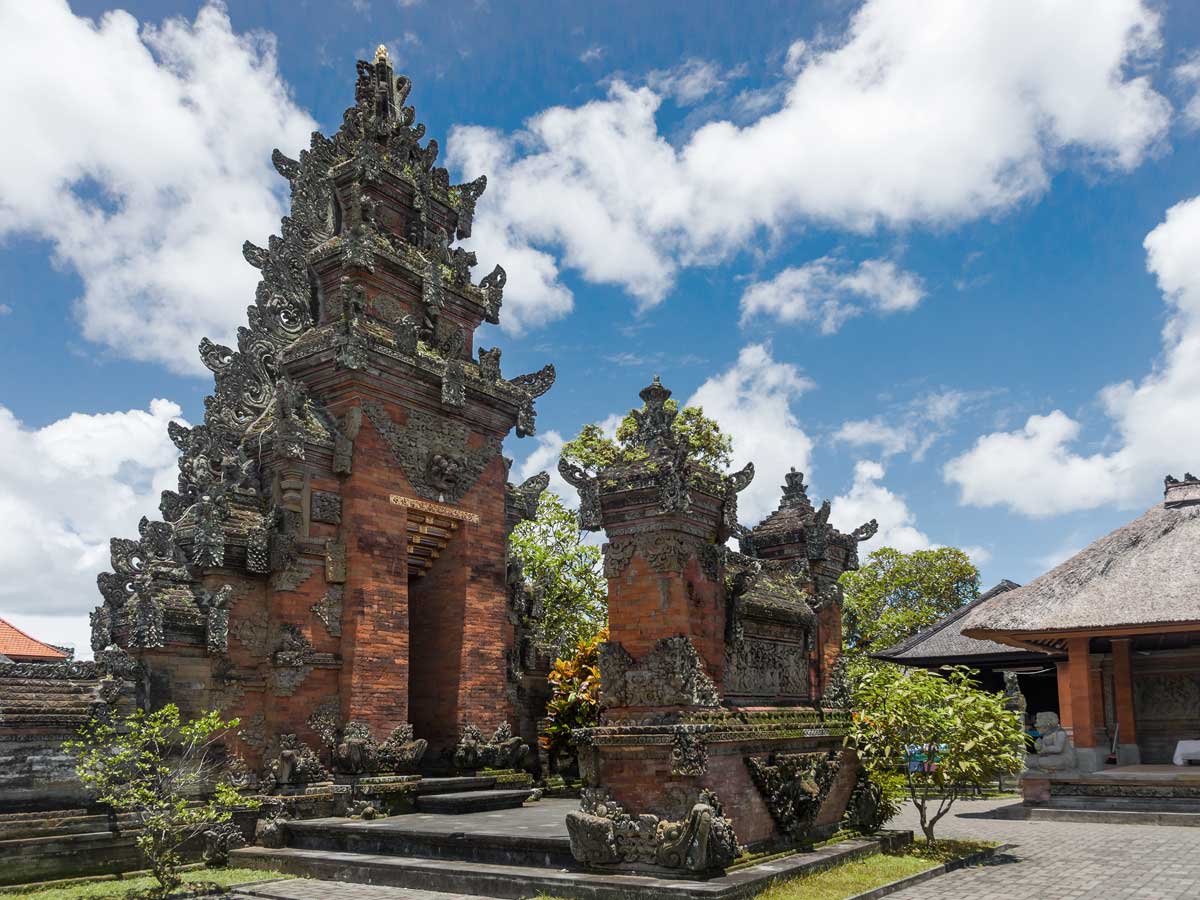 Carved gates and shrines at a Balinese temple