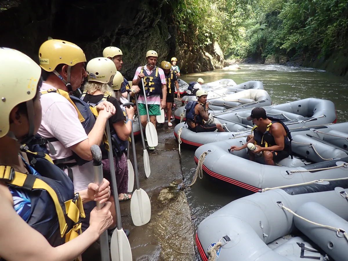 White-water rafting through rapids on the Ayung river