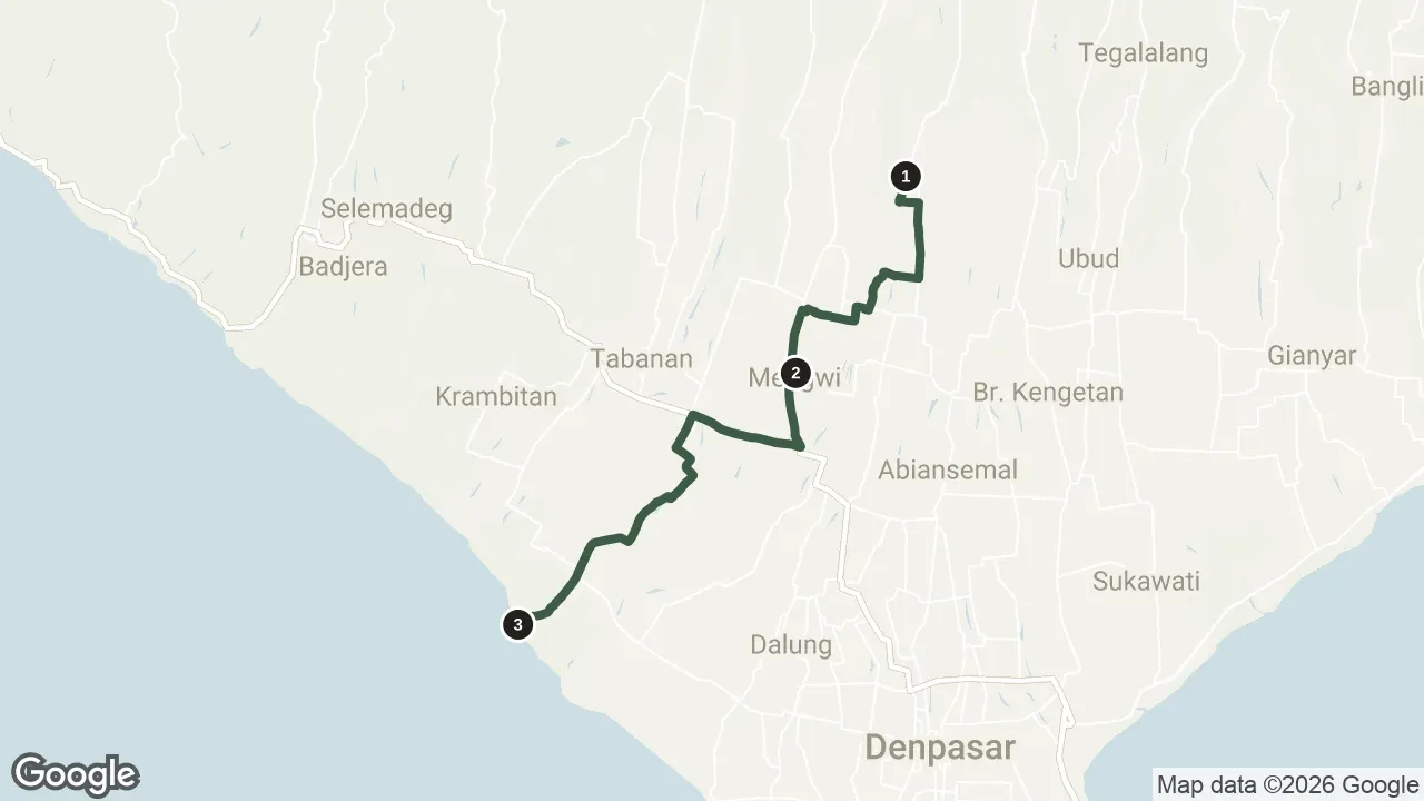 Map of the stops for West Bali Tour
