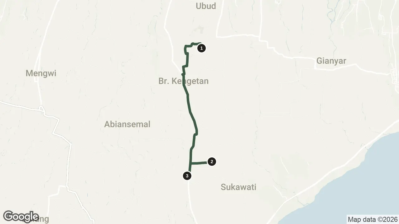 Map of the stops for Ubud ATV Adventure